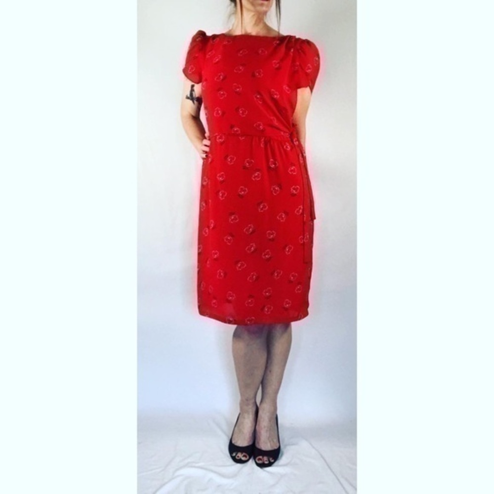Vintage Alison Peters Red Floral Midi Dress